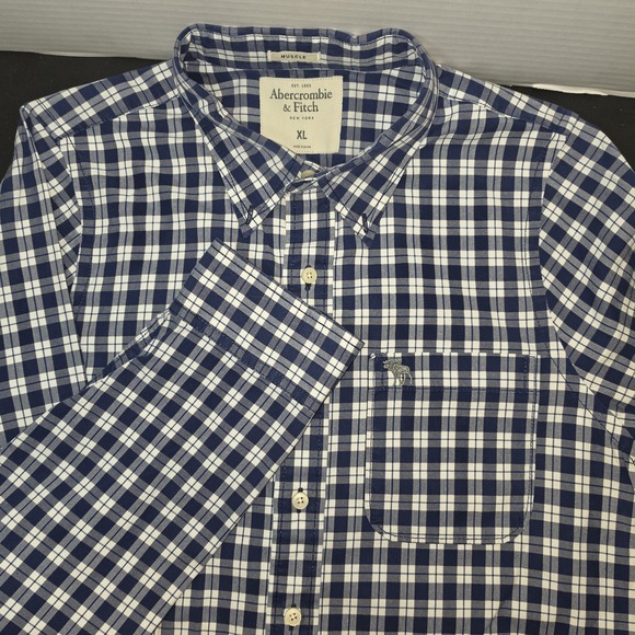 Abercrombie & Fitch Other - Abercrombie & Fitch Men's Plaid Check Muscle Fit Button-Down Shirt Blue White XL
